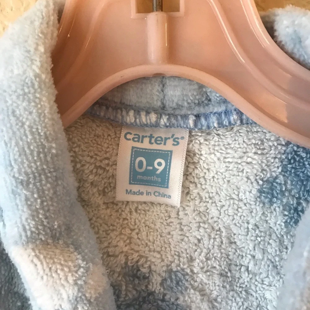 Carters Baby Blue Bathrobe Size 0 to 9 Months Paw Prints Lion Patch Cotton